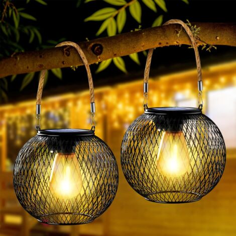 Solarlaterne Garten Im Freien, 2 Solarleuchten Im Freien Metall IP44 Laterne, Solar Garten Hängeleuchten Im Freien, Solarlaterne Im Freien Gartendekoration Für Innenhof Balkon Geschenke