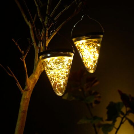 Solarlaterne Outdoor Garten, 2er Set Außenlaternen mit 3000K LED Lichterkette, 3 Modi Solar Hängelampe Wasserdicht IP55 für Dekoration Balkon Party Baum Geschenke