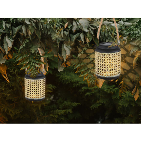 Solarlaternen 2er SET Metall Rattanoptik, hängend oder stehend, Höhe 30cm