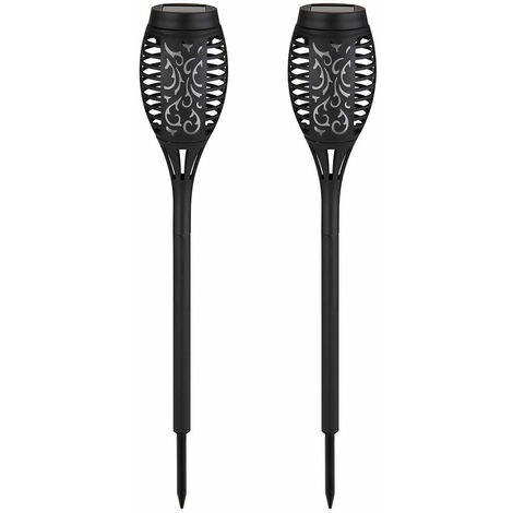 Solarleuchte Erdspieß Feuereffekt Solarlampen für Außen Farbwechsel Solar Außenbeleuchtung Garten, Stanzungen, 8x RGB LED, DxH 7,5x50,5 cm, 2er Set