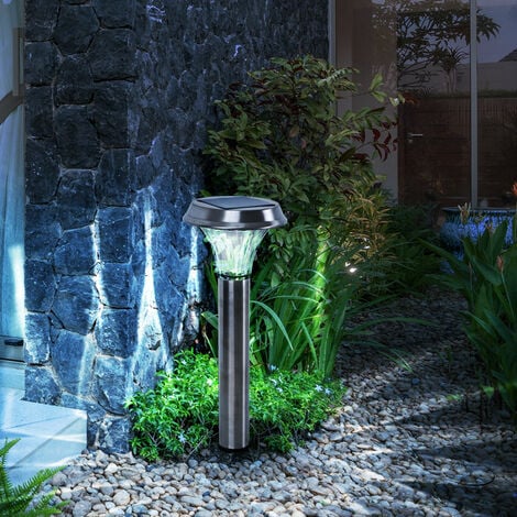 Solarleuchte Erdspieß Solarlampen Edelstahl für Außen Solar Garten Dekoration in silber, Glas klar, 1x LED 2Watt, DxH 18x60 cm