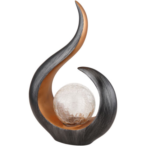 Solarleuchte mit Farbwechsel & Crackle Glaskugel, Schwarz Gold, Höhe 33,5cm