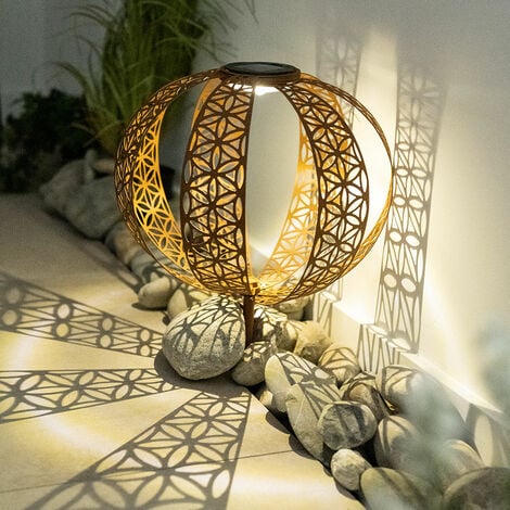Deko-Kugel aus Metall LED Lampe Draussen Solar Garten Outdoor Deko  Solarleuchten für Außen, orientalische Dekorstanzungen Ton-Design  rot-braun, 1x LED warmweiß, DxH 20 x 21 cm, Balkon