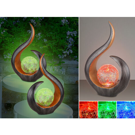 Solarleuchten 2er Set mit Glaskugel und Farbwechsel, Schwarz Gold, Höhe 33,5cm
