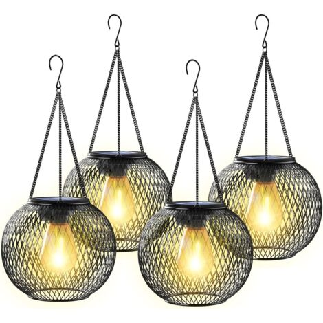 Solarleuchten für den Außenbereich, schwarz, 15 x 15 x 32 cm, Set mit 4 hängenden Metalldekorationen für Garten/Terrasse.