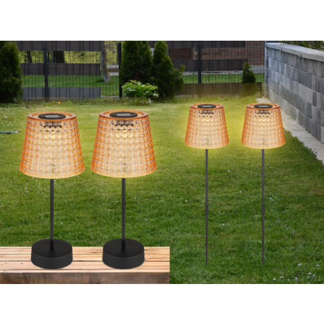 Solarleuchten Set: 2er Sets Tischleuchten & Erdspießleuchten Bernsteinfarbig