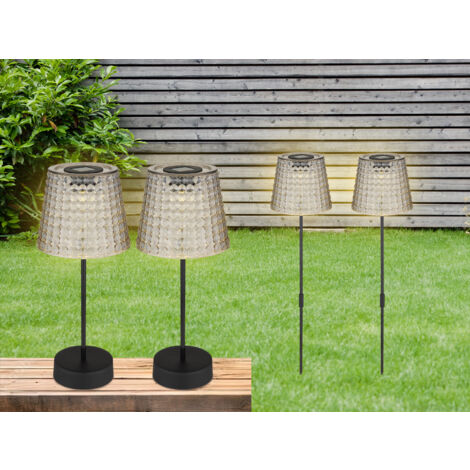 Solarleuchten Set: 2er Sets Tischleuchten & Erdspießleuchten Rauchfarbig