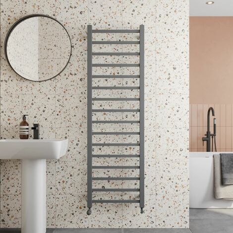 Solaro Designer Anthracite Heated Towel Rail Square Bar Bathroom Radiator Ladder Wall Mounted 1600 x 500mm