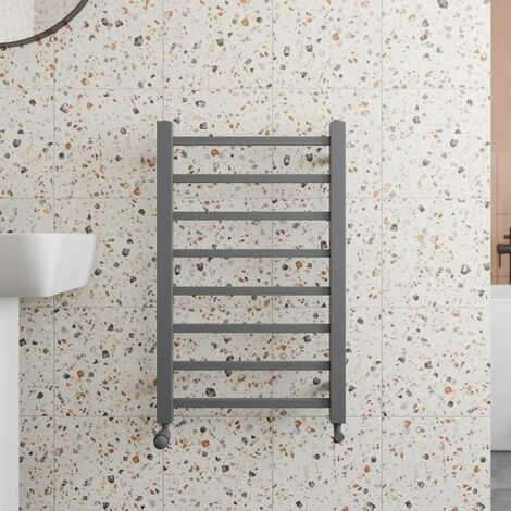 Solaro Designer Anthracite Heated Towel Rail Square Bar Bathroom Radiator Ladder Wall Mounted 800 x 500mm
