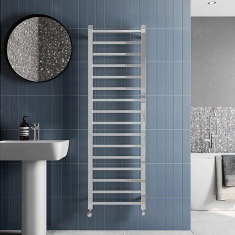 Solaro Designer Chrome Heated Towel Rail Square Bar Bathroom Radiator Ladder Wall Mounted 1600 x 500mm