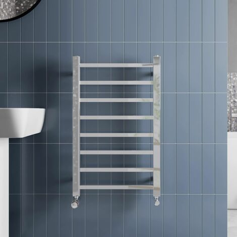 Solaro Designer Chrome Heated Towel Rail Square Bar Bathroom Radiator Ladder Wall Mounted 800 x 500mm