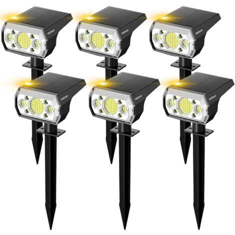 Solarstrahler für draußen, 64 LEDs, Solar-Gartenleuchte für draußen, leistungsstarker Solarstrahler für draußen, wasserdicht IP67 mit 3 Beleuchtungsmodi, 6500 K Kaltlicht für Garten, Hof, Weg, 6er-Pac