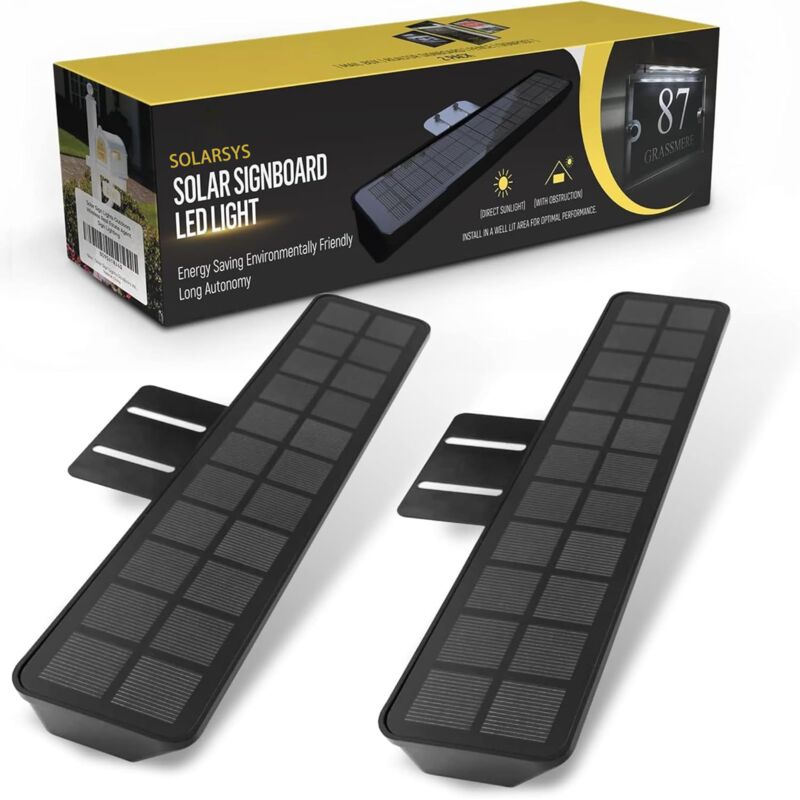 Lot de 2 Lampes Solaires pour l'extérieur, Lumière Supe pour Panneau de Signalisation pour l'immobilier, la Publicité et l'éclairage, Noir - Solarsys