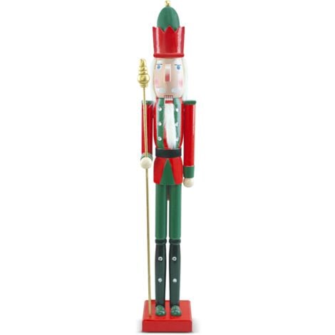 Soldado Cascanueces de madera 90H 433033 adornos navideños rojo con cetro