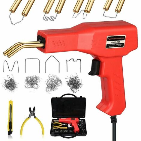 Soldador de plástico de 50 W, kit de reparación de plástico 2 en 1, parachoques de coche de soldadura de plástico con 200 grapas y 7 tipos de varillas de soldadura, soldador de plástico para reparació