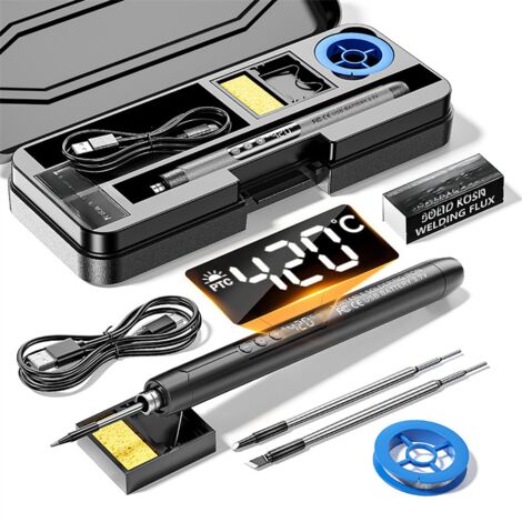 Soldador inalámbrico USB recargable – Pantalla digital de temperatura ajustable – Batería de 1000 mAh – Kit completo con estuche
