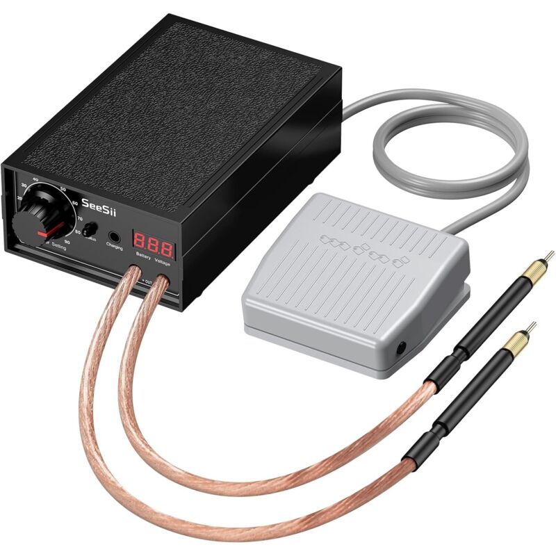 Soldador por puntos de 8000 W, soldador por puntos portátil SEE-08 de 0,1 a 0,3 mm con salida de pulso dual, 10 a 90 velocidades ajustables mediante