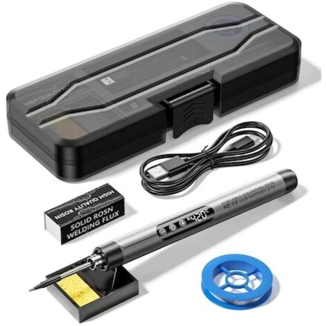 Soldador recargable por USB con pantalla digital, 5 velocidades de temperatura ajustables, versión estándar, gris.