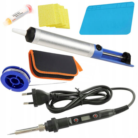 Soldador Rosfix con display 80W + Tapete 200x300 + Estaño 0.8 10g + Aspirador + Estuche organizador + Esponja + Fundente RMA-223