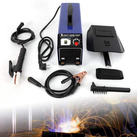 Soldadora de hilo con máscara de soldar, soldadora inversora IGBT eléctrica azul
