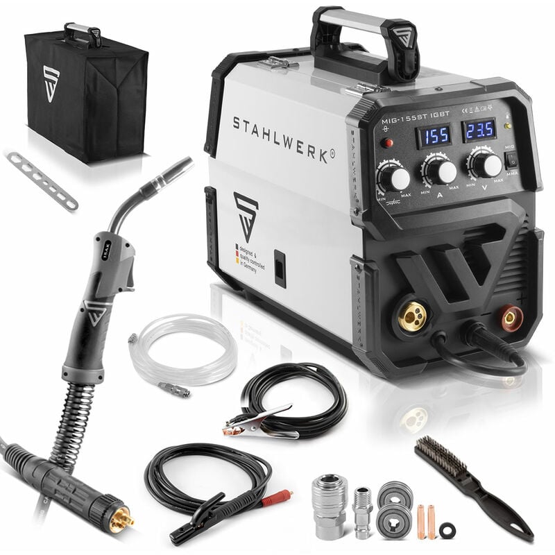 

STAHLWERK máquina de soldar MIG 155 ST IGBT - máquina de soldar con gas de protección MIG MAG con 155 Amperio, función MMA, para FLUX, 7 años de