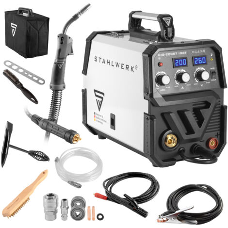 Máquina de soldar STAHLWERK MIG MAG 200 ST IGBT - máquina de soldar MIG MAG con gas de protección y 200 Amperio, función MMA, adecuada para FLUX, 7 años de garantía - weiß