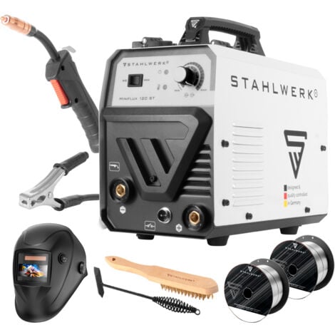 Soldadora STAHLWERK Mini FLUX 120 ST con función ARC MMA, totalmente equipada