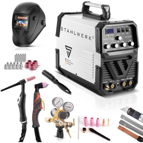 Soldadora totalmente equipada STAHLWERK AC DC Wig 200 ST IGBT con cortadora de plasma - weiß