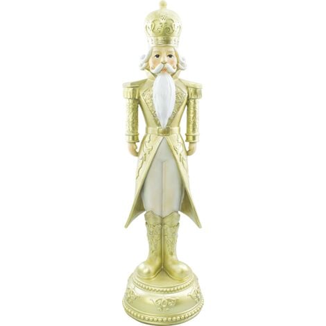 MEDIAWAVE STORE Soldat Casse-Noisette de Noël Blanc et Or H71cm 436023 Polyrésine avec lumières