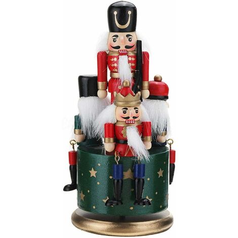 Soldat Nussknacker aus Holz, 4 Soldaten, Spieluhr, 21 cm, Aufziehspielzeug für Weihnachtsdekoration, Kindergeburtstagsgeschenk (Grün)
