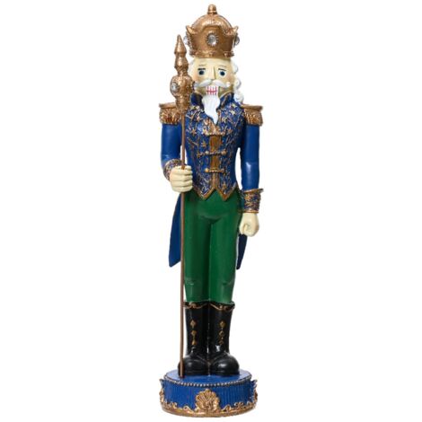 Soldatino natalizio schiaccianoci colore oro e blu per decorazioni interne -Piccolo