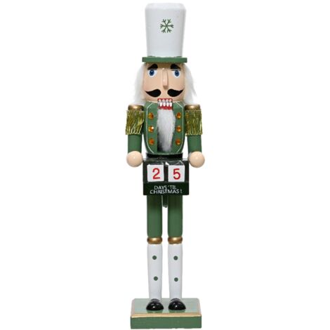 Soldatino schiaccianoci con calendario natalizio in legno colore verde decorazione natalizia, h 38 cm