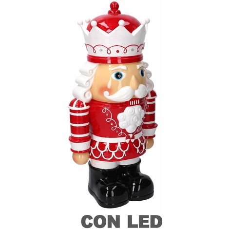 Soldatino Schiaccianoci in resina bianco e rosso con led cm 26x18xh48