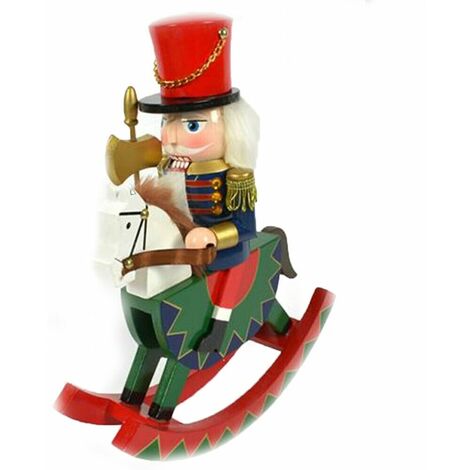 Soldato schiaccianoci a cavallo decorazioni di natale idea regalo da collezione in legno burattino dondolo cm30 rosso verde blu - decoro: Soldato con Cavallo verde