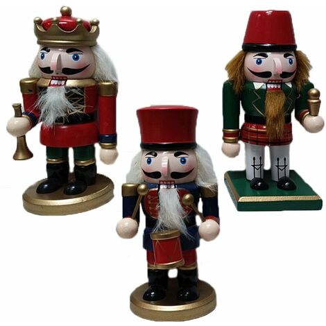Soldato schiaccianoci con strumenti musicali tromba campana tamburo di natale idea regalo da collezione burattino in legno cm17 - decoro: Soldato con tamburo