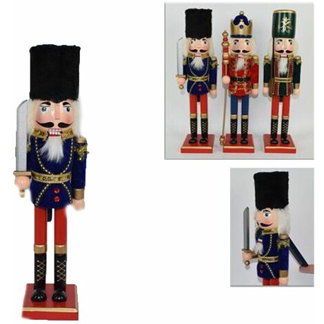 Soldato schiaccianoci soldatino in legno CM 38 per decorazioni di natale collezione addobbi CASA VETRINA NEGOZIO - decoro: Vestito blu