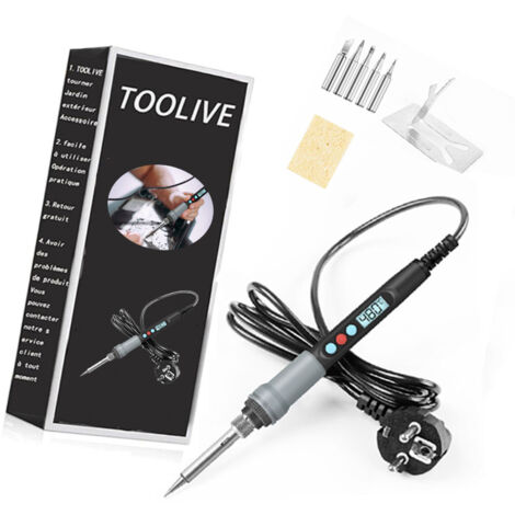DECKON Soldering Iron Kit 90W LCD Adjustable Temperature 200-480°C Electric Welding Tool ON/Off Switch, 50g Solder Wire, 5 Soldering Tips, Desoldering Pump, Wire Stripper Cutter, Stand, Tweezers