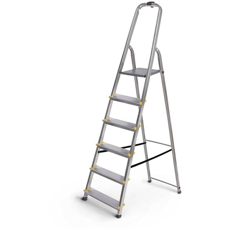 Escabeau 6 marches dura pliable, marchepied léger en aluminium, hauteur plateforme 119cm, pieds antidérapants, charge 150kg, garantie 5 ans Hoström