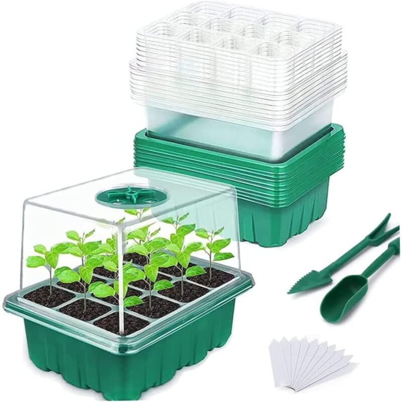 Soldes Lot de 10 plateaux de semis, kit de démarrage de semis, propagateur de plantes avec couvercles surélevés, plateau de germination de graines à