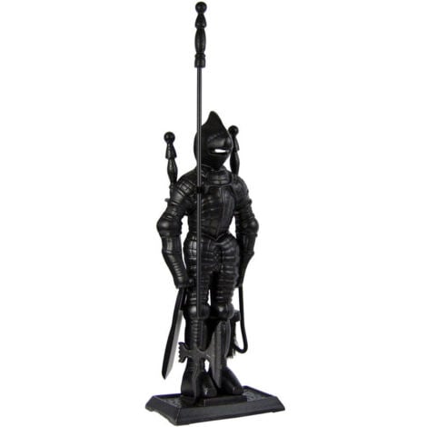 HOME DISCOUNT Soldier 4 Piece Companion Set Black Fireplace Accessories Shovel, Poker & Brush