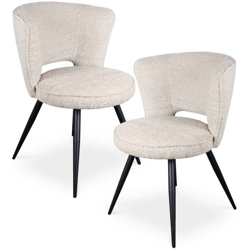Mobilier Deco - solea - Lot de 2 chaises en tissu bouclette blanc écru pieds métal noir