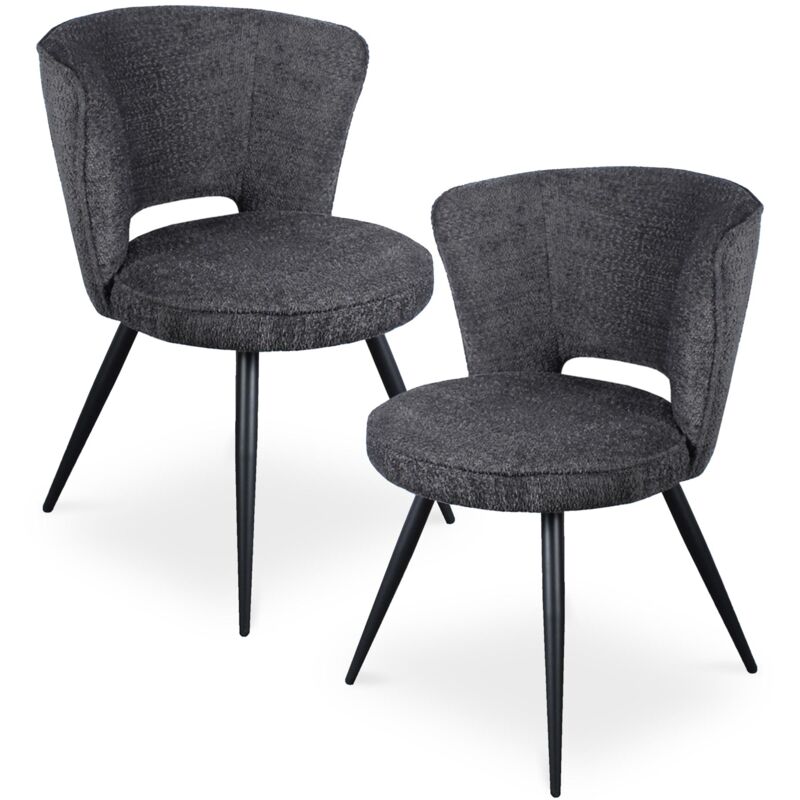 Mobilier Deco - solea - Lot de 2 chaises en tissu bouclette gris anthracite pieds métal noir