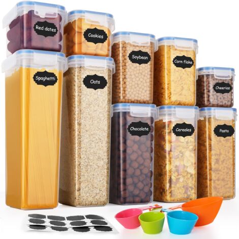 SOLEDI pots de stockage carrés de 10 - boîte de rangement avec couvercle cuisine - récipient de stockage hermétique pour cornflakes de farine - avec 16 étiquettes et cuillère (2,8L*2 2,0L*3 1,4L*2 0,8L*3)