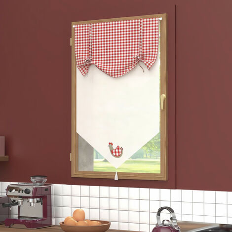 Soleil D Ocre – Brise bise coton 60x90 cm – Imprimé carreau vichy – Finition à pointe avec pompon – Lavage à froid en machine