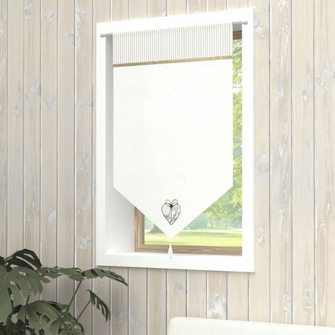 Soleil D Ocre – Brise bise en coton 60x90 cm – Décoré d'un patch cœur et ruban jute – Finition passe tringle – Lavable à froid