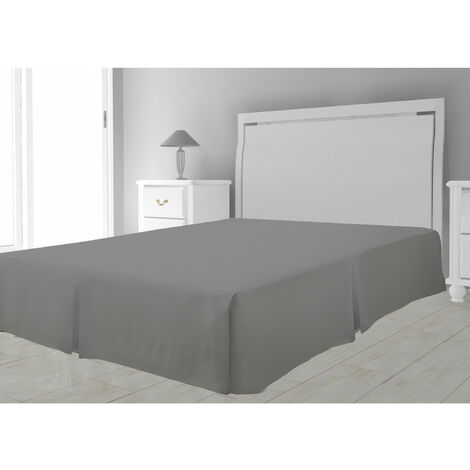 Soleil D Ocre – Cache sommier microfibre 140x190 cm gris – 100% polyester – Recouvre entièrement le sommier – Hauteur volant 30 cm