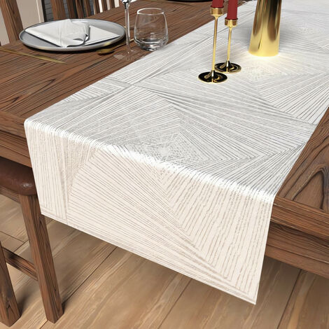 Soleil D Ocre – Chemin de table 40x180 cm jacquard blanc – Tissu 100% polyester – Entretien facile, lavage 30°C – Pour grandes occasions