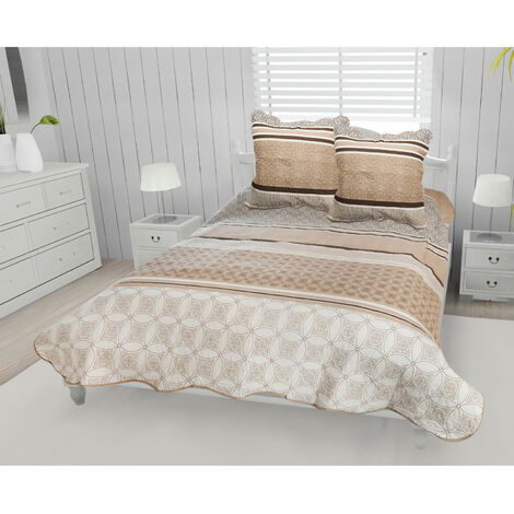 Soleil D Ocre – Couvre-lit boutis 220x240 cm en 100% coton – Double face avec finition bords festonnés – Lot de 2 taies d'oreiller 65x65 cm