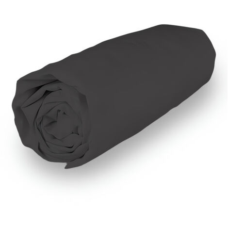Soleil D Ocre – Drap housse en coton percale 200x200 cm – Bonnet 30 cm – Hypoallergénique et facile d'entretien – Couleur anthracite