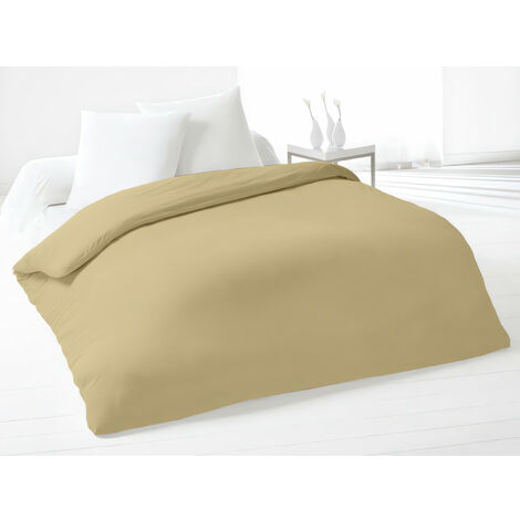 Soleil D Ocre – Housse de couette 220x240 cm 100% coton uni beige – Lavable en machine à 40° – Pour lit 2 places 140x190 cm